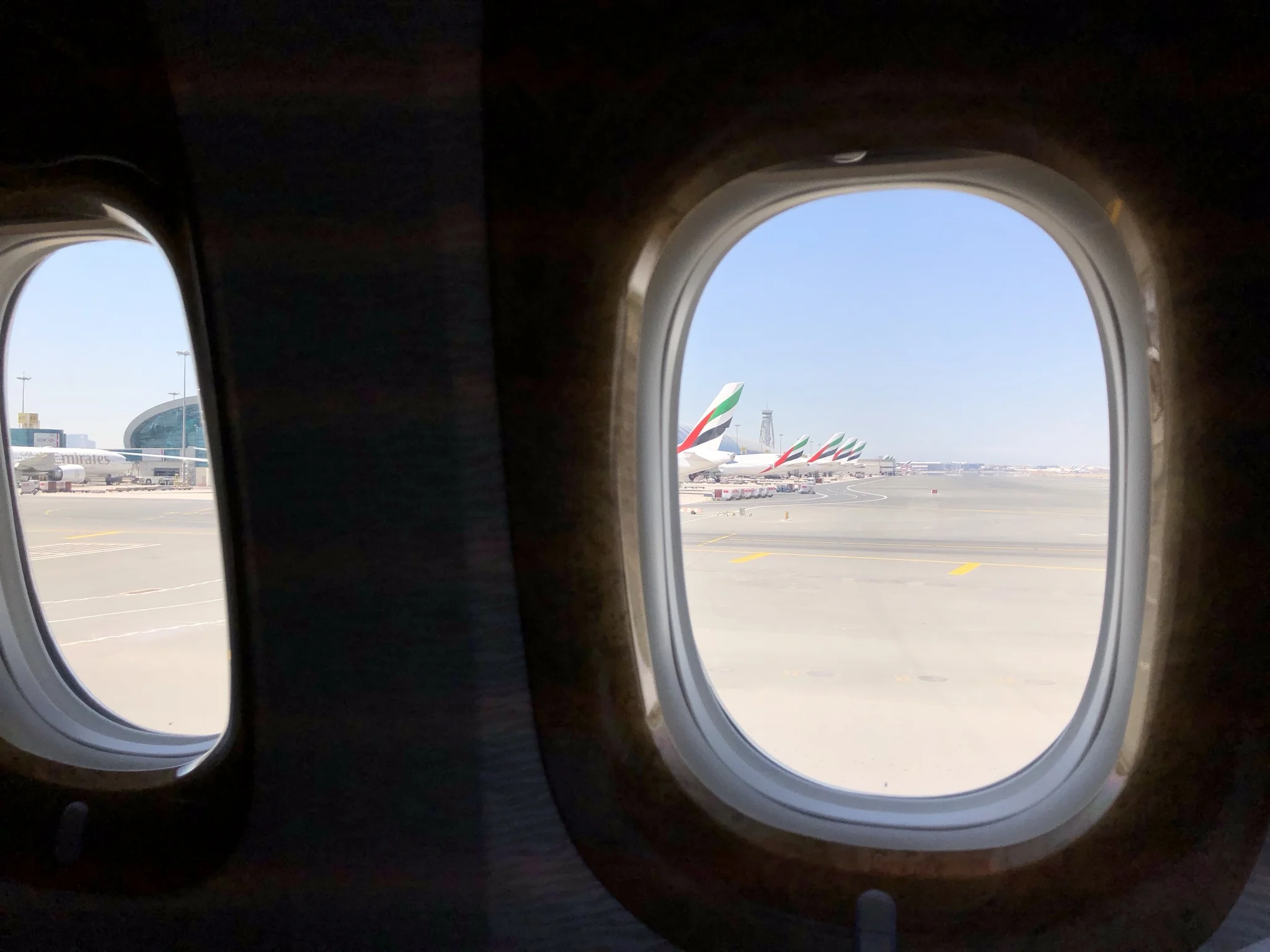The endless fleet of Emirates planes at DXB