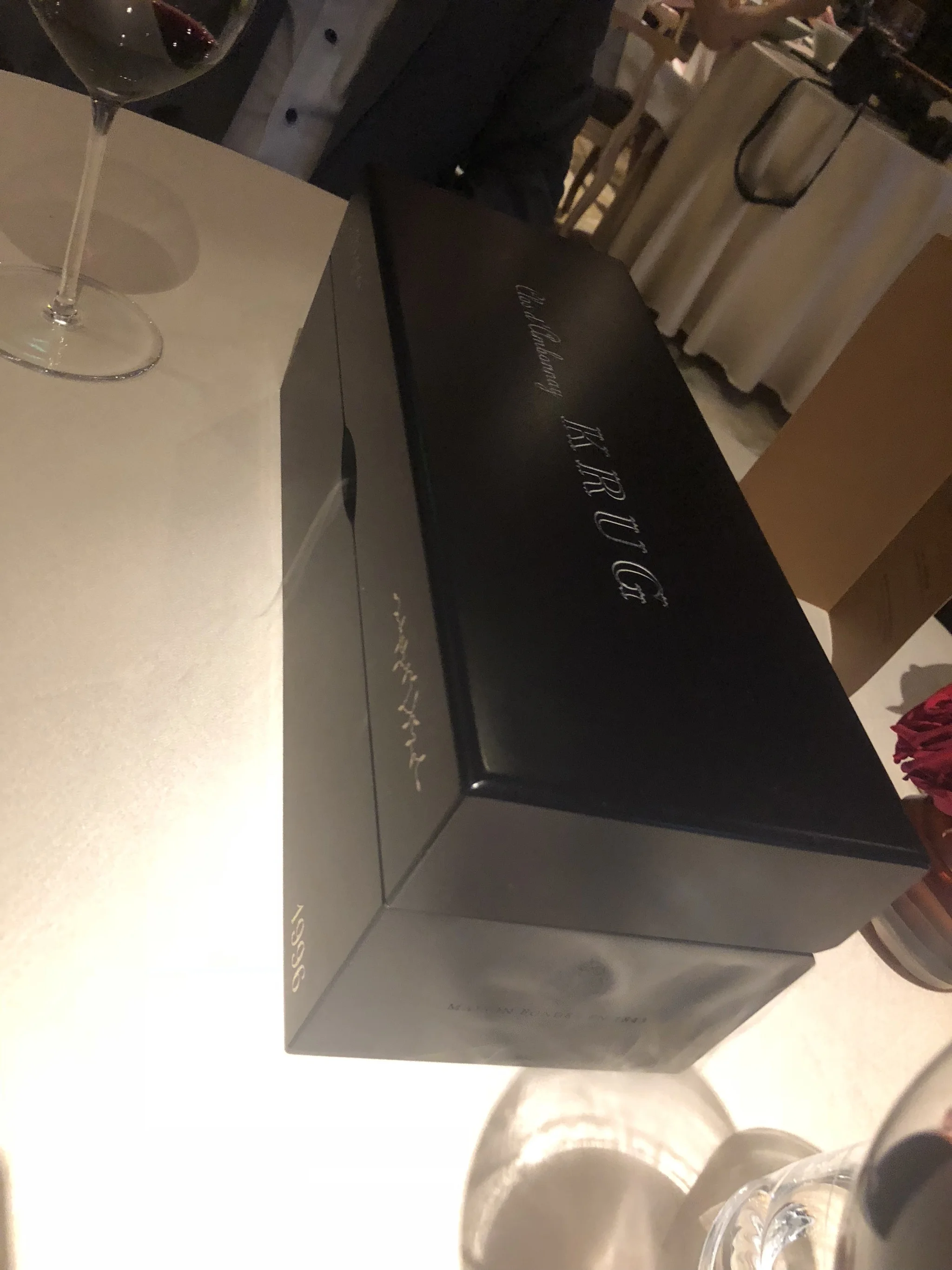 Served in a Krug box…