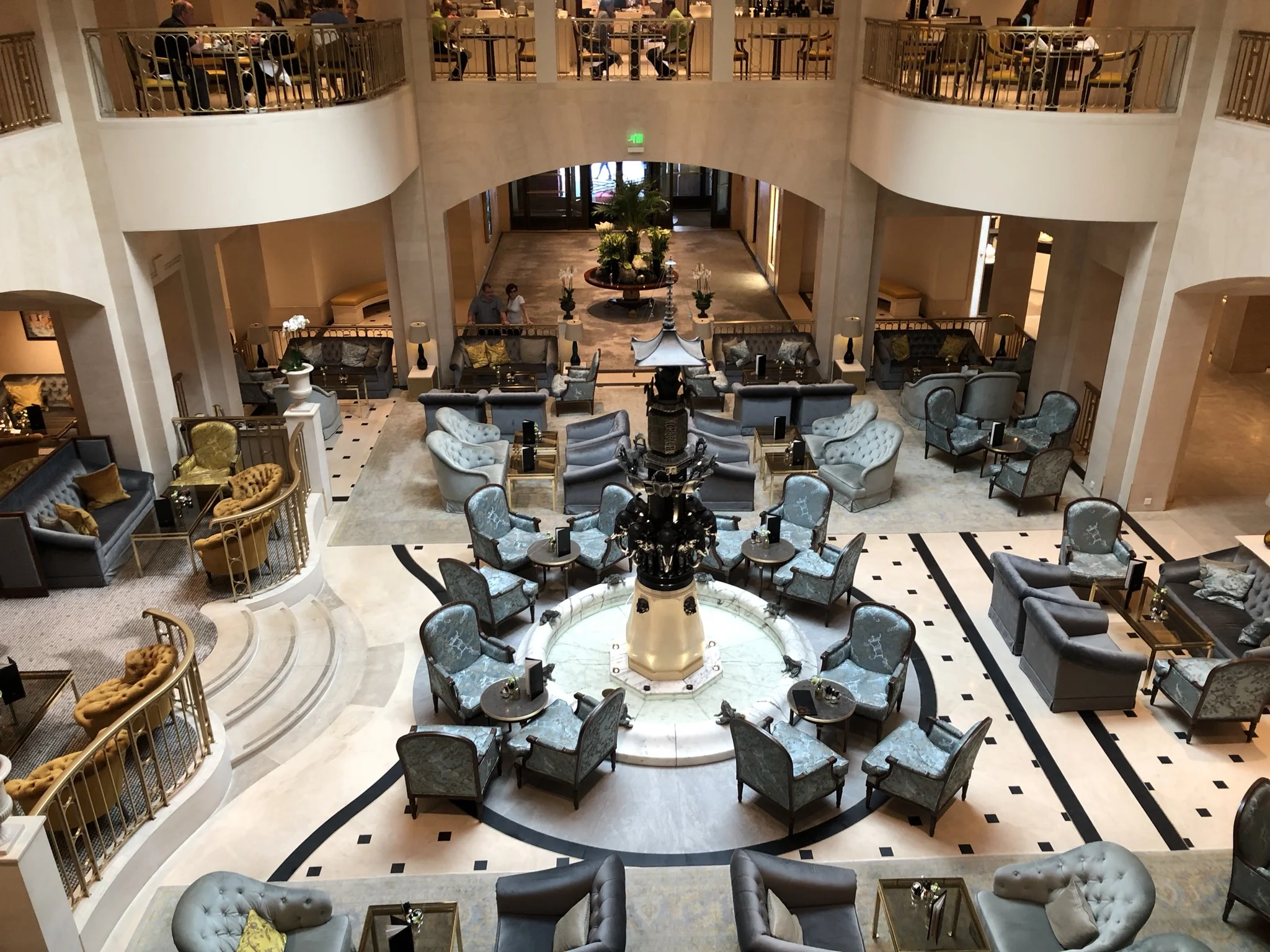 The lobby cafe and bar with the elephant fountain of which the original was a gift from a Maharaja