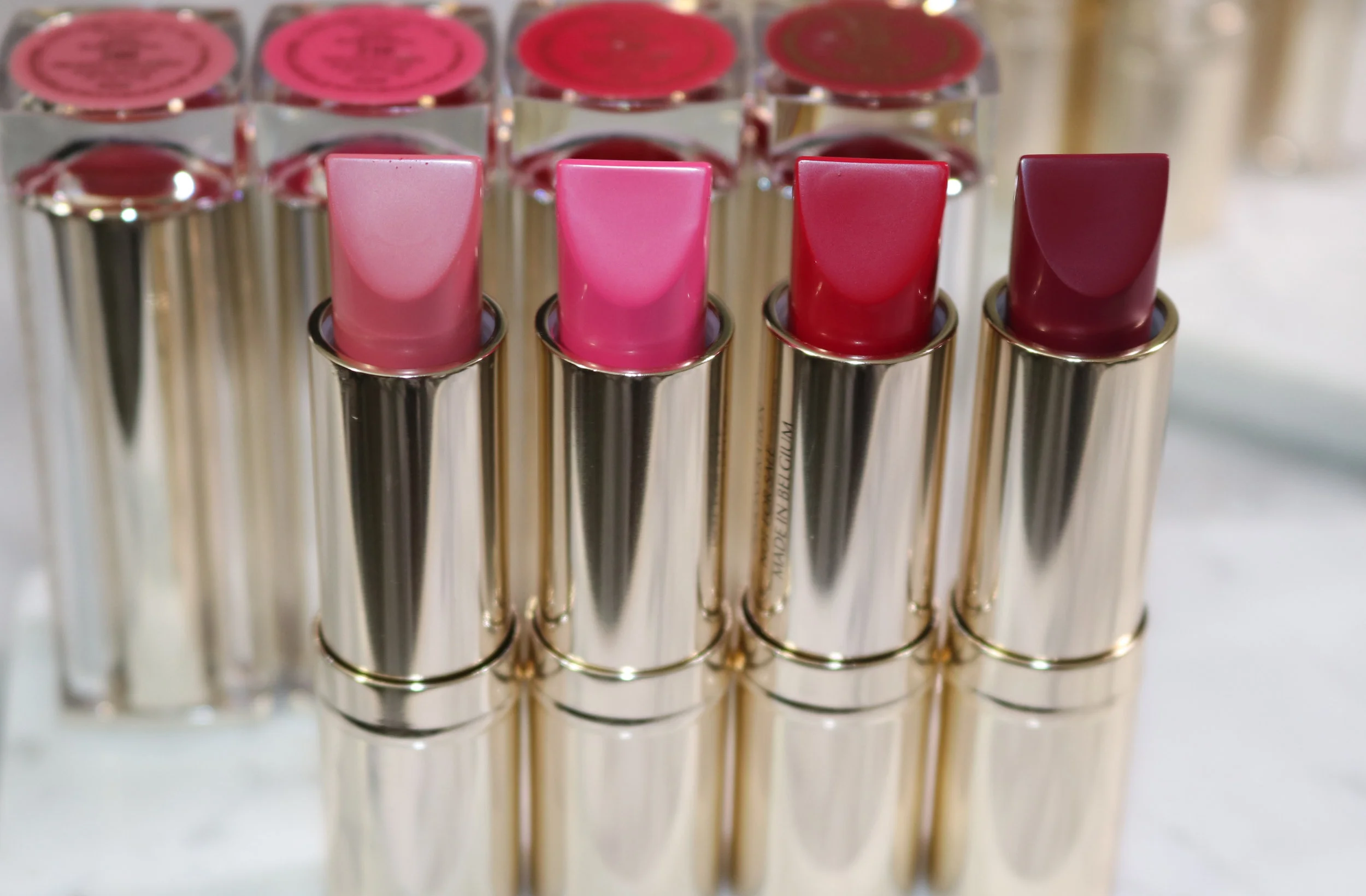 Swatches L to R: 200 Proven Innocence (matte), 210 Naughty Nice (matte), 220 Shock & Awe (matte), 230 Juiced Up (matte)