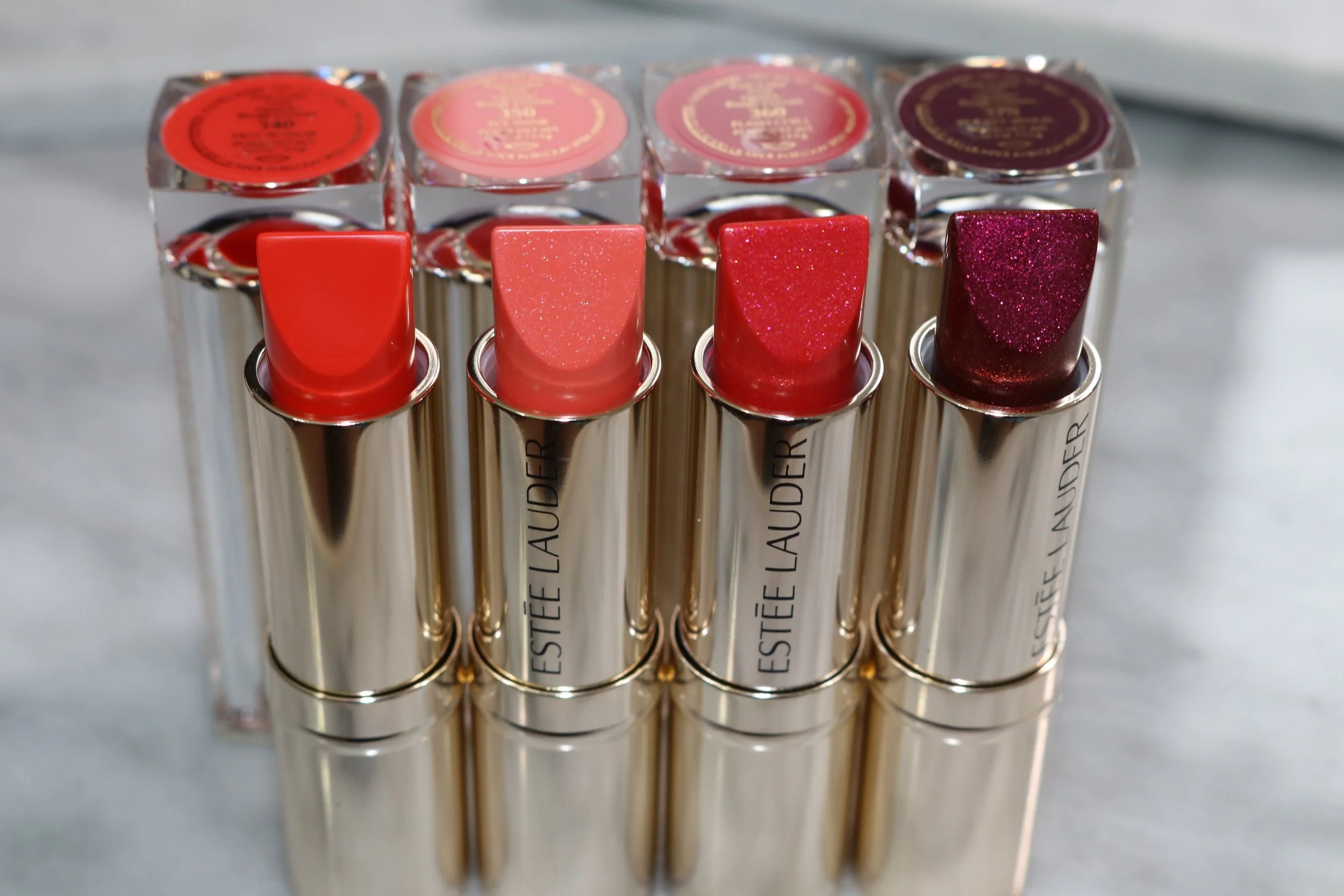 Swatches L to R: 340 Hot Rumor (creme), 350 Sly Wink (shimmer pearl), 360 Flash Chill (shimmer pearl), 370 Pocket Venus (cooled chrome)