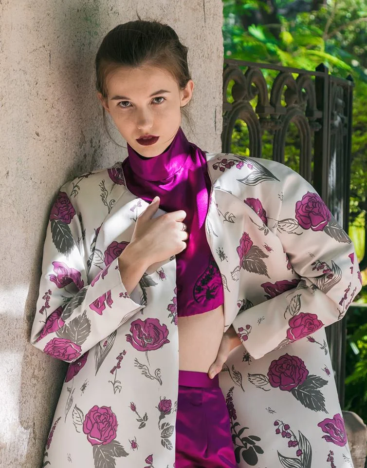  Collaborated with Casmira Damon to screen print fabric to create a jacket. Pattern created by Kristen Heritage.&nbsp; 