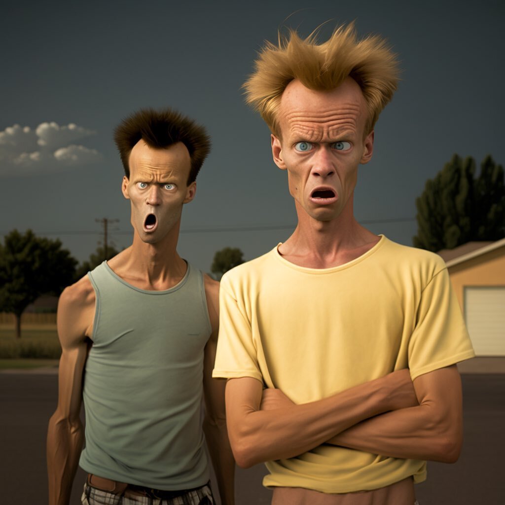 Been playing with Midjourney for a couple of months. This time wanted to know what would it look like if Beavis and Butthead was a live action movie. 

Unohdin jo ett&auml; onko mulla n&auml;m&auml; postaukset suomeksi vai enkuksi. Faks. Pit&auml;isi