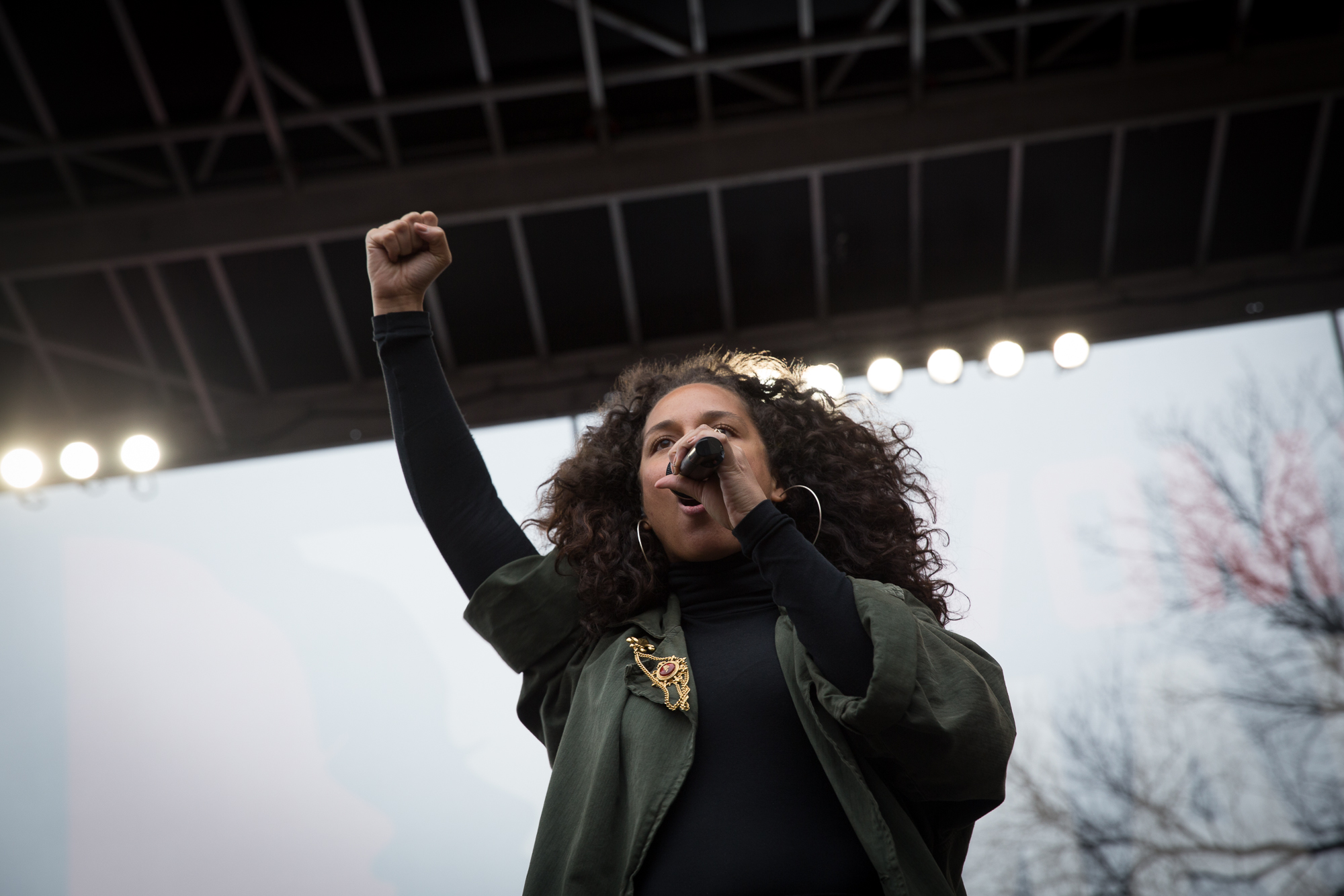  Alicia Keys on stage at the Women’s March on Washington, Jan. 21, 2017.&nbsp;Photo Credit: Alex Arbuckle 