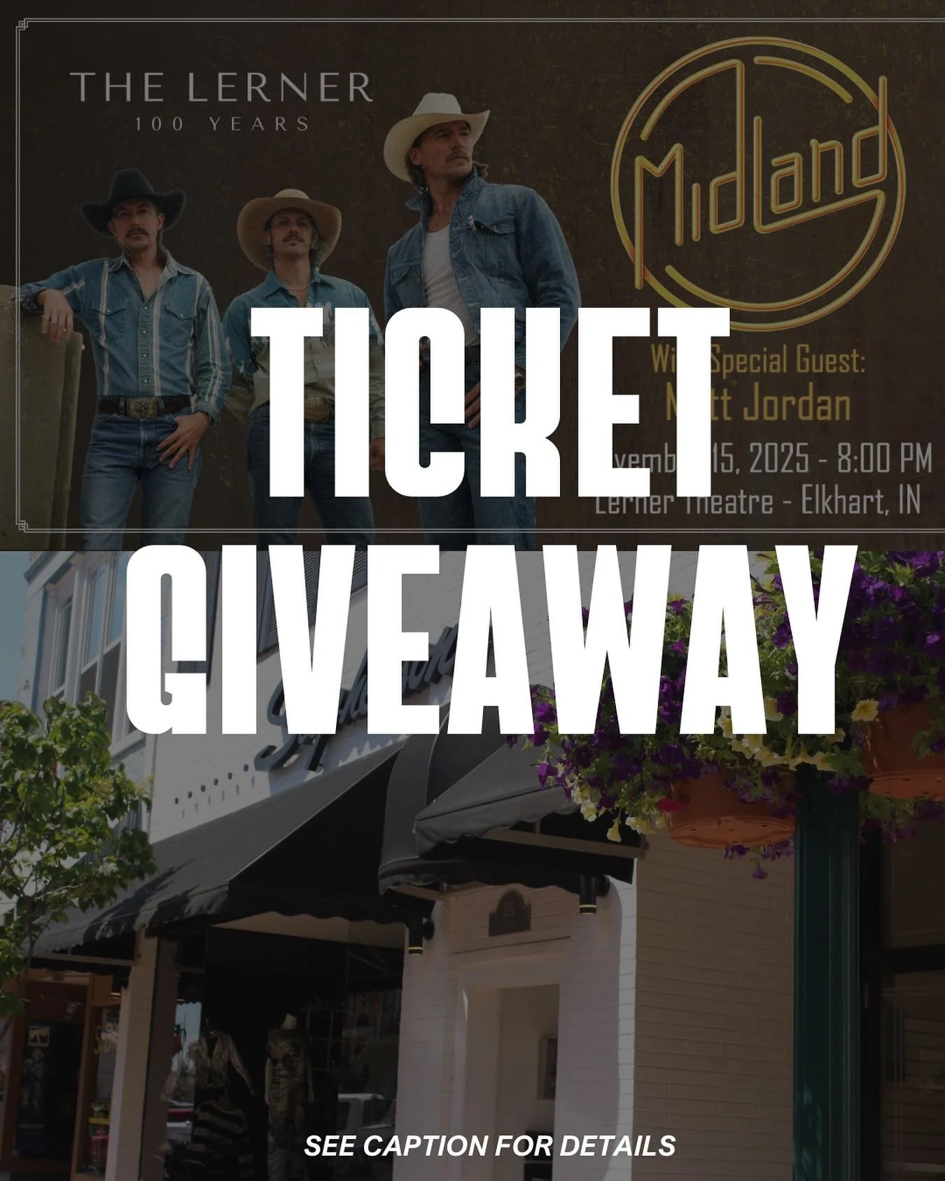 GIVEAWAY ALERT: Join us for Midland at The Lerner Theatre! 

Get ready for an unforgettable country music experience! To say thank you for supporting Stephenson&rsquo;s, and to celebrate our continued partnership with the Lerner Theatre, we&rsquo;re 