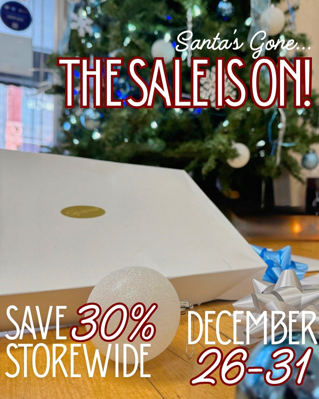 Shop December 26-31 and save 30% store-wide ❄️
We'll see you soon!!

*Please note that we are closed on Sundays, and holiday hours may vary. Please give us a call at 574-294-6486 with any questions!*