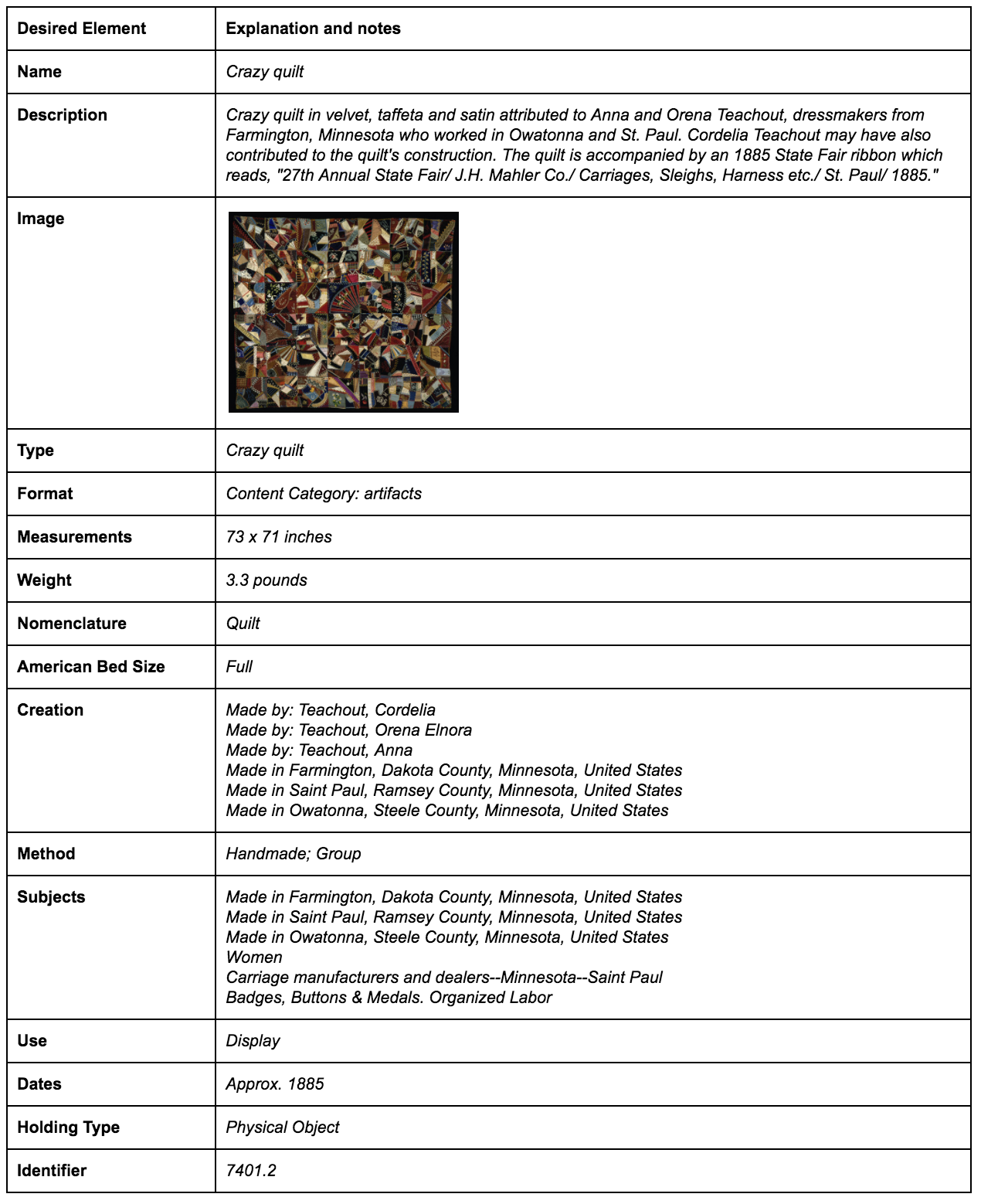Metadata Record 1
