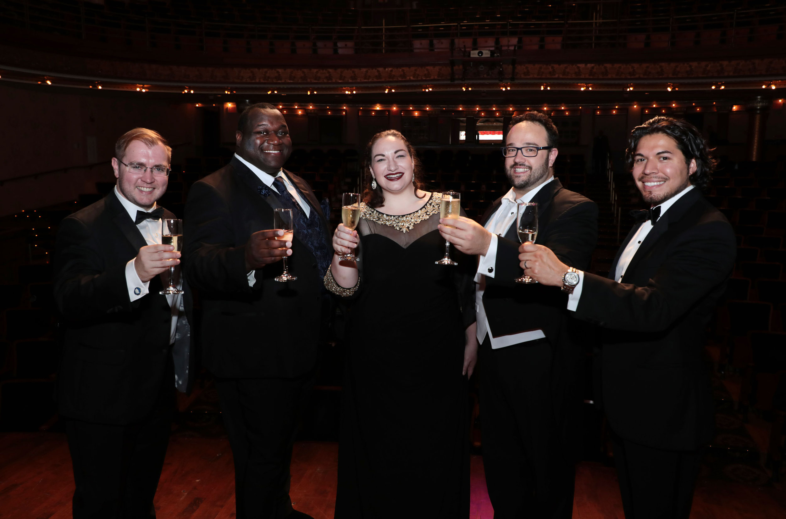  Finalists of the Cooper-Bing Vocal Competition with Josh Borths (Master of Ceremonies): Reginald Smith Jr. (baritone), Lindsay Kate Brown (mezzo soprano), Derrek Stark (tenor),Ethan Vincent (baritone) 