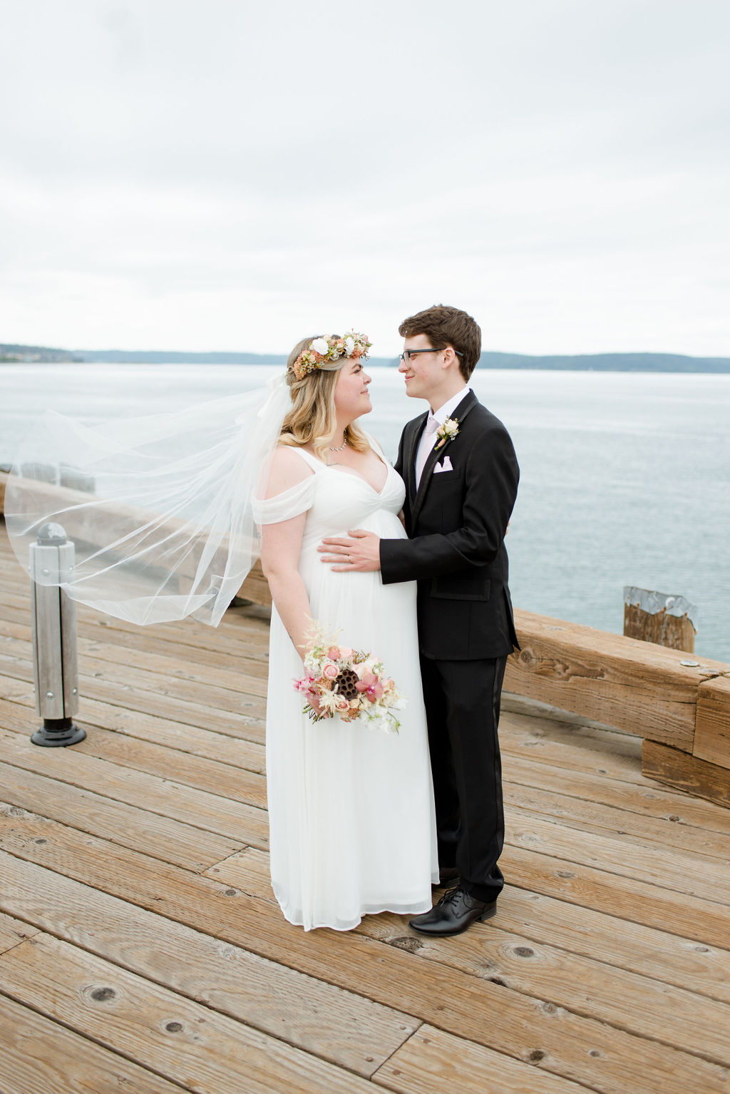 Newlyweds on Old town dock in Tacoma