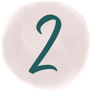A white circular background with a large, dark teal number 2 in the center.