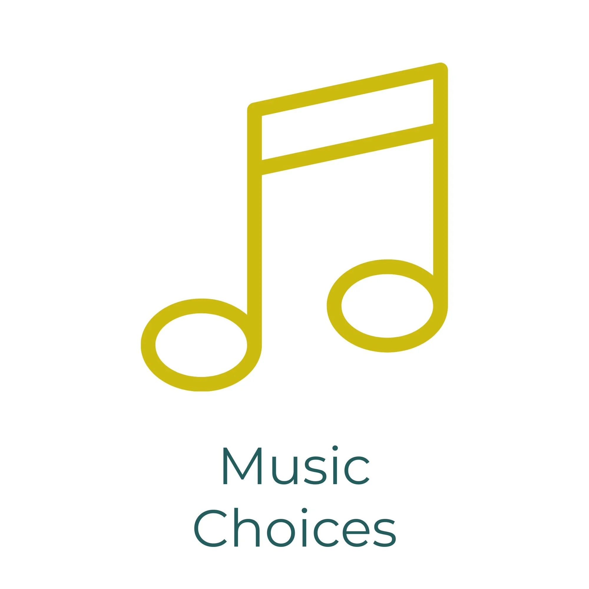 Logo with yellow musical note and text reading 'Music Choices'.