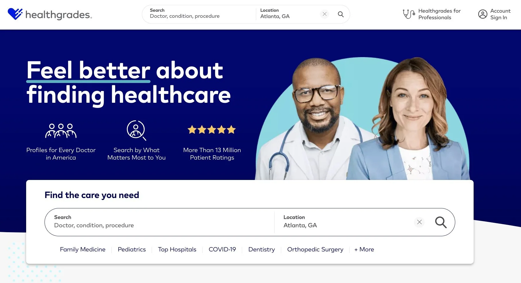 Healthgrades home page tagline by Christine Moore