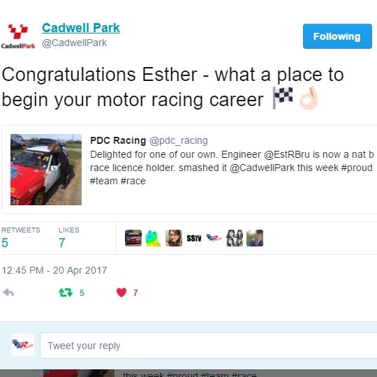 April 20, 2017 - Cadwell twitter Congratulates Esther passing her ard test.