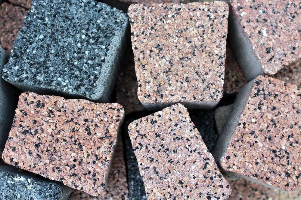 Blue and pink natural colored stones for outdoor pathway installation