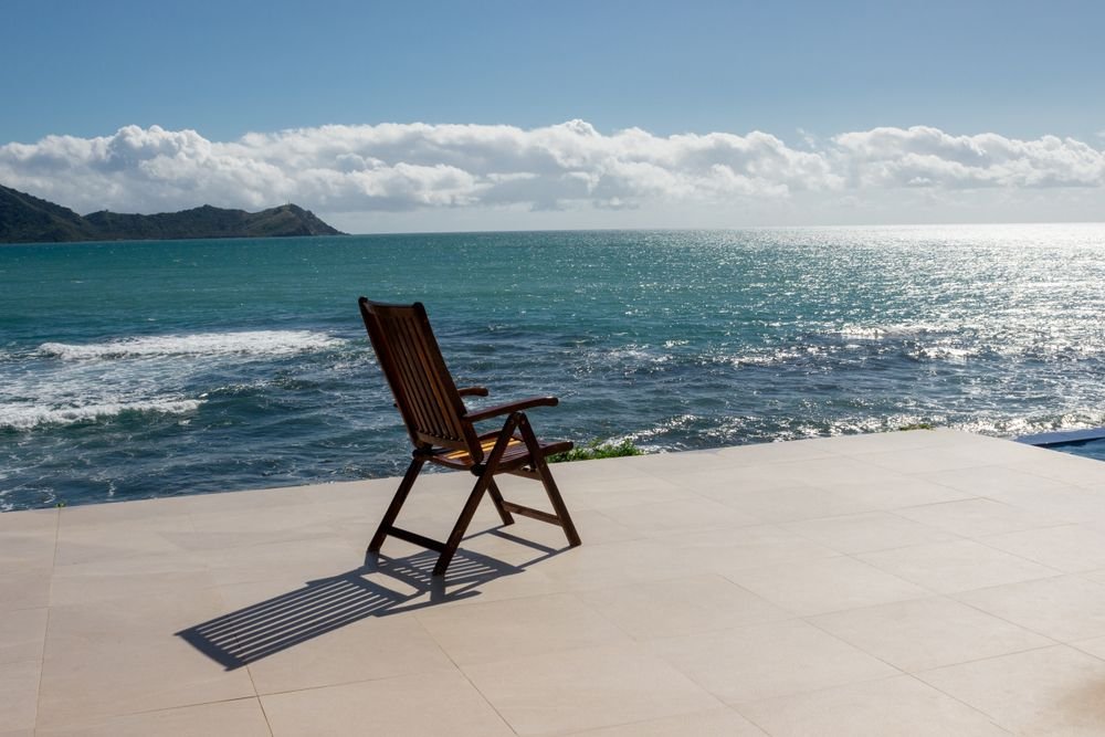 Porcelain paver patio overlooking the ocean