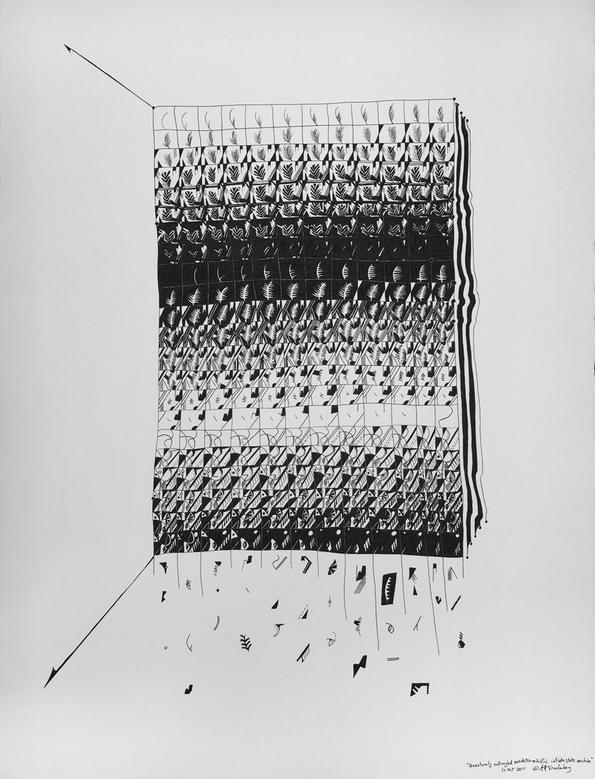 Quantumly entangled nondeterministic infinite state machine 2015 · pen & ink on paper · 37.5"x29" framed