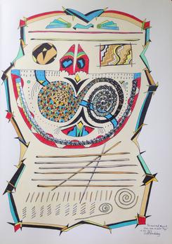 In and Out, Begin & End, Over 'n Over Tipi 2015 · pen & ink, color pencil on paper · 16.5"x11.5"
