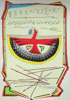 Talismanic Thunderbird Tipi Memory Bundle 2015 · pen & ink, color pencil on paper · 16.5"x11.5" (private collection)