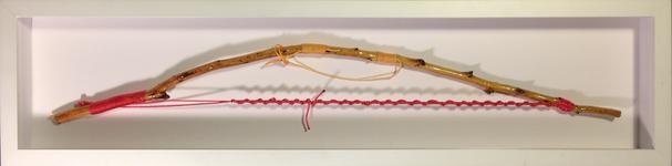 Bow Object #4 – Long Bow 2014 · stick, spar varnish, dyed nylon · 29”x7”x2.25" (private collection)
