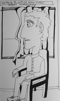 Waiting by the Curtained Dream Window 2015 · pen & ink on paper · 8"x5" 