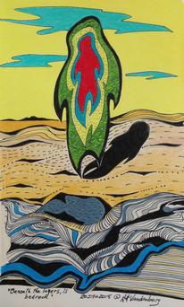 Beneath the layers is bedrock 2015 · pen & ink, color pencil on paper · 8"x5"
