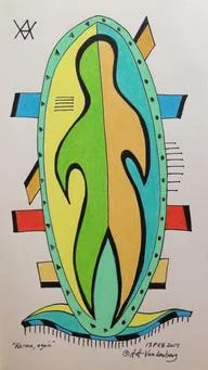 Karma, Again 2015 · pen & ink, color pencil on paper · 8"x5"r