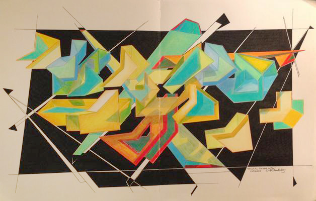 Revelation from dark matter 2015 · pen & ink, color pencil on paper · 22 "x14"