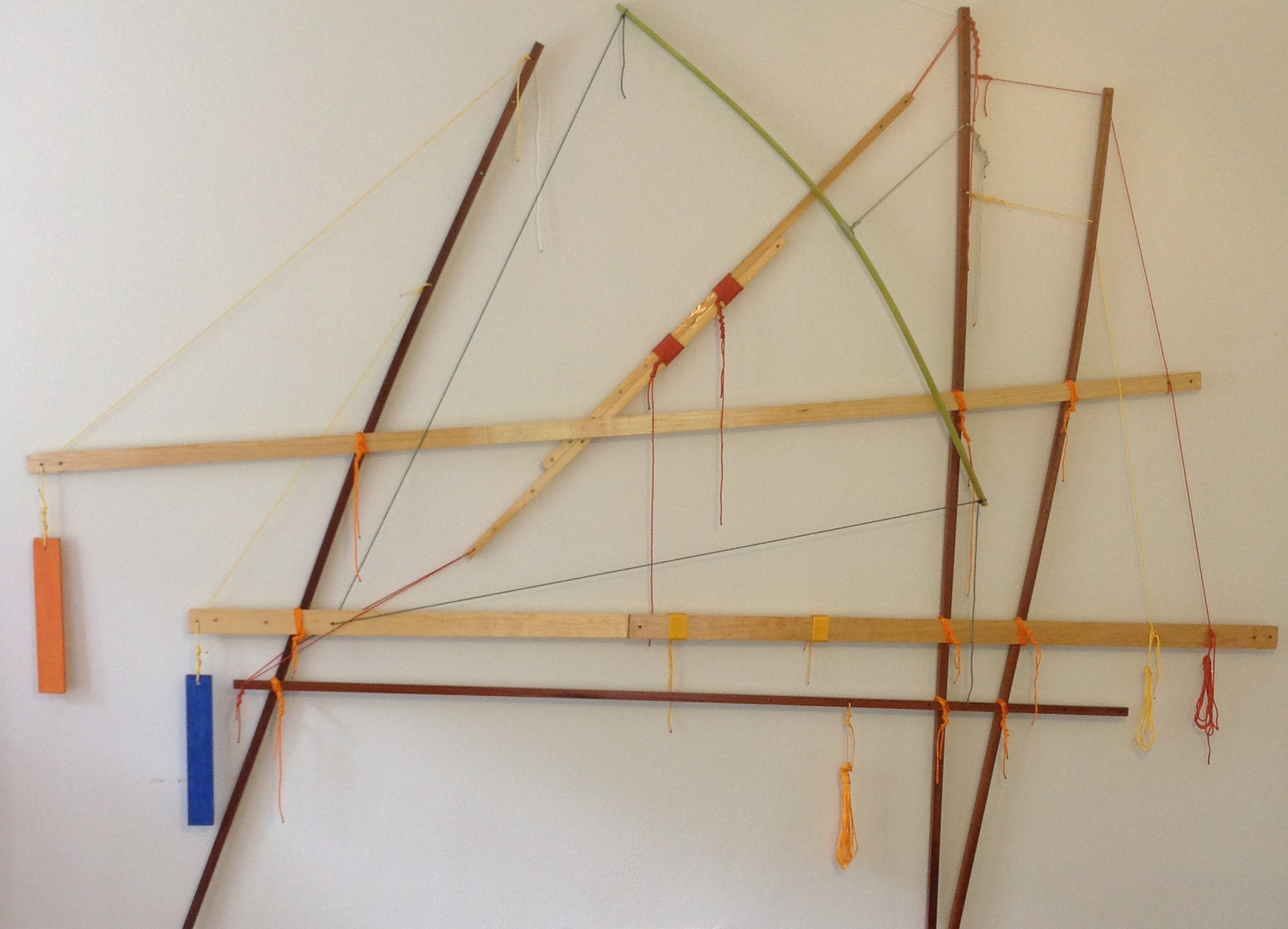 Self-Organizing Map: framework prototype- 1st instance 2014 · pine, sapele, southern cypress, spar varnish, crayon, nylon, dye · 78"x103"
