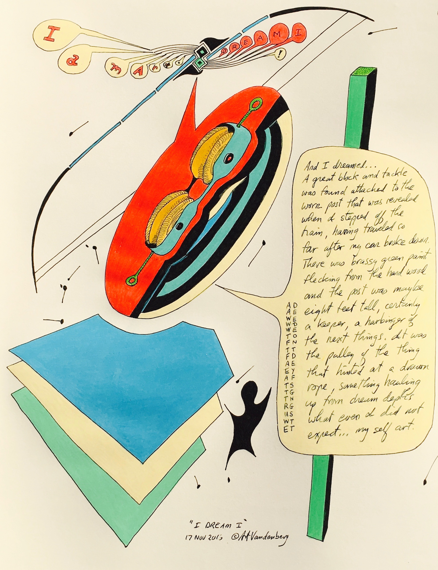 I Dream I 2016 · pen & ink, color pencil on paper · 14"x10.75"