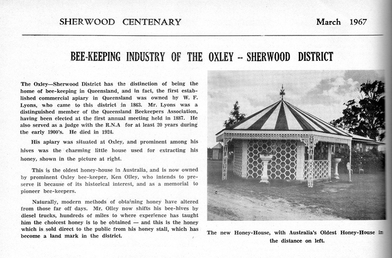 Excerpt from the Sherwood Centenary book produced in 1967. The old honey hut is back left