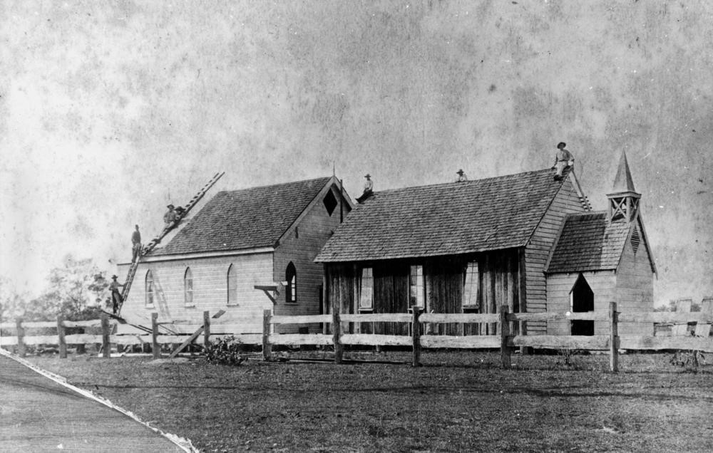 The second St Matthew's being built in about 1893