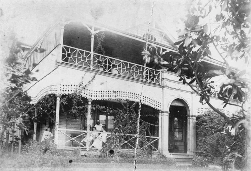 E.J. Bennett’s and his family relaxing at the Poplars, c1895. ( State Library of Queensland )