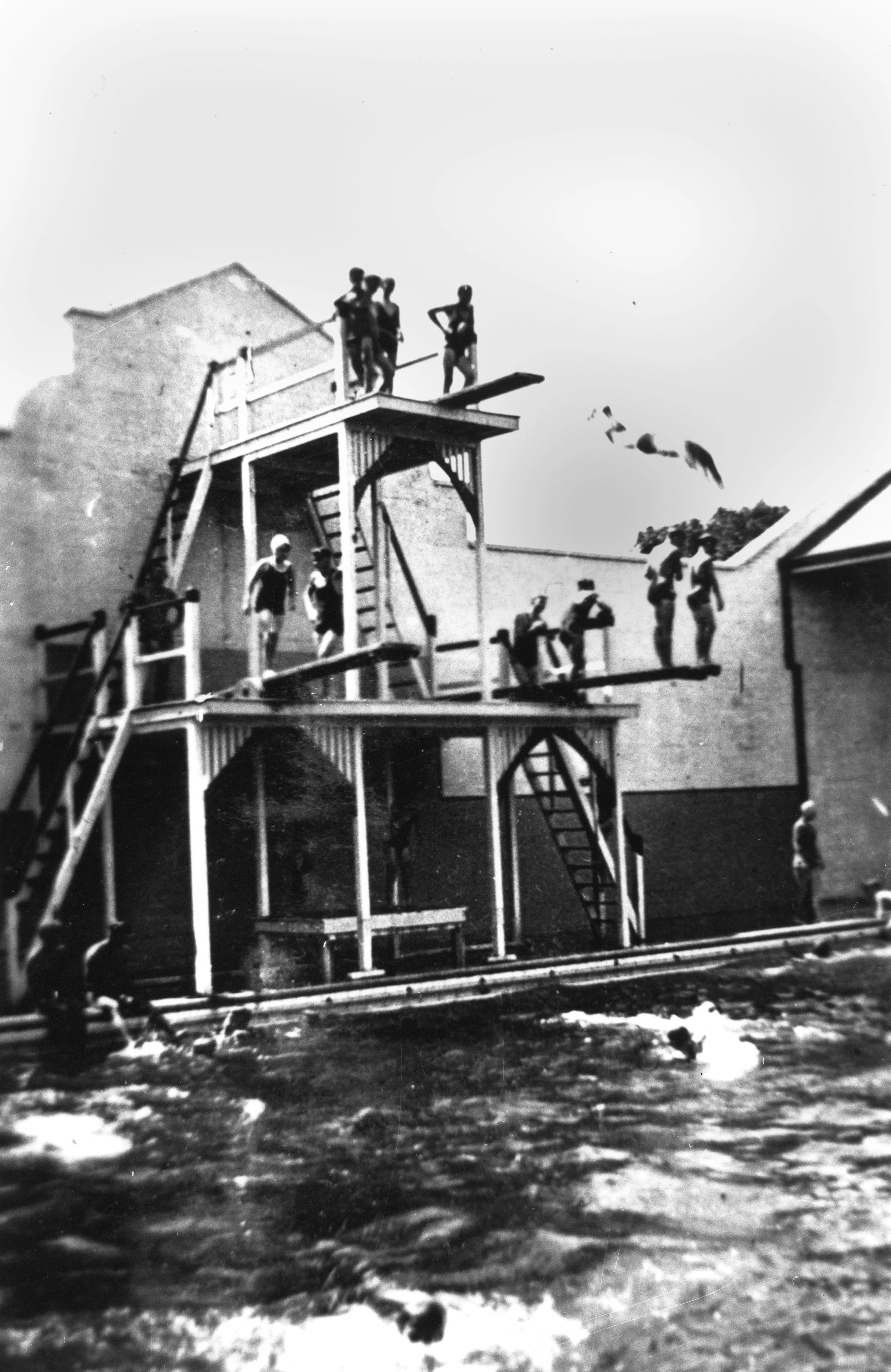 Divers at the Valley Baths, Brisbane, ca 1930, photo courtesy of SLQ, neg no 158798