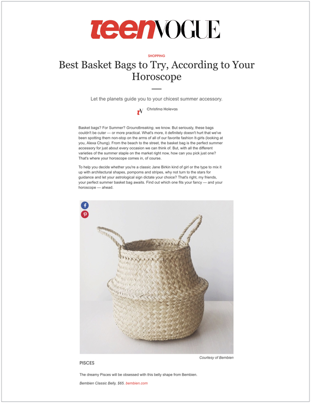 Teen Vogue , May 2017 Best Basket Bags to Try, According to Your Horoscope