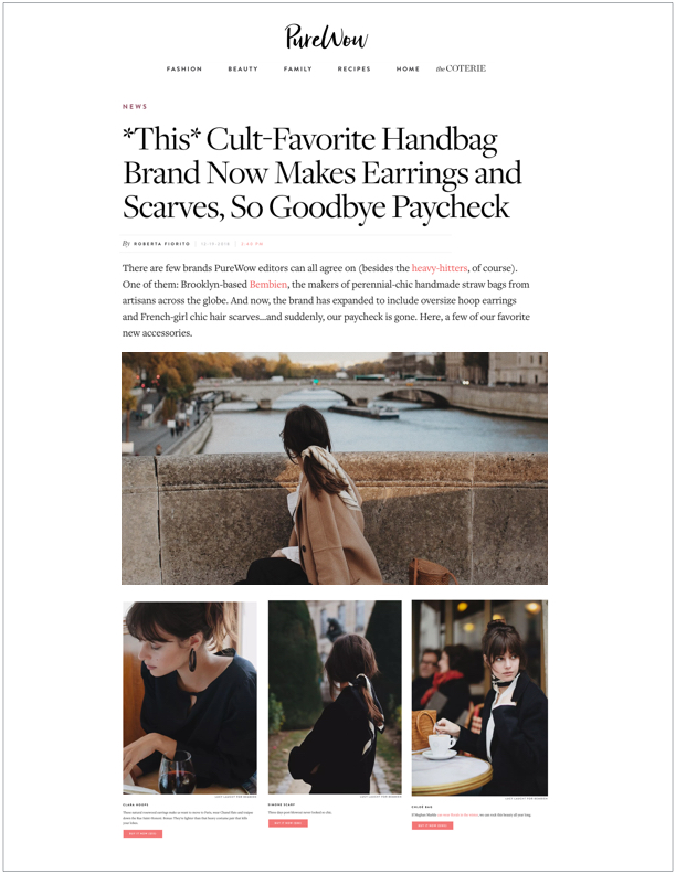 Pure Wow , December 19, 2018 This Cult Favorite Brand Now Makes Earrings and Scarves