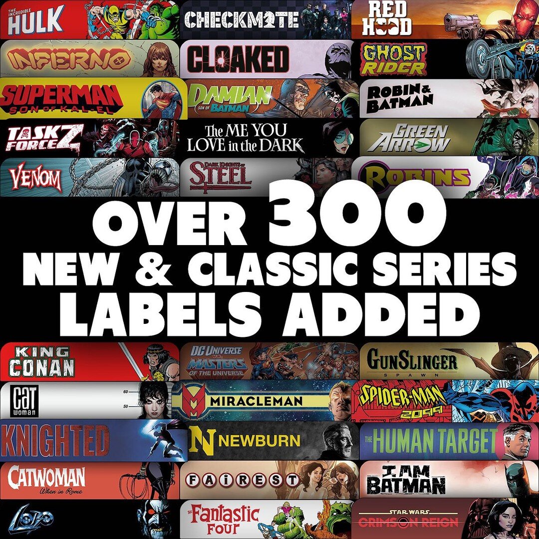 Just added over 300 new #comicbooklabels from classic series like #hulk #spiderman &amp; #ghostrider and new favorites including #batman #superman &amp; #starwars!