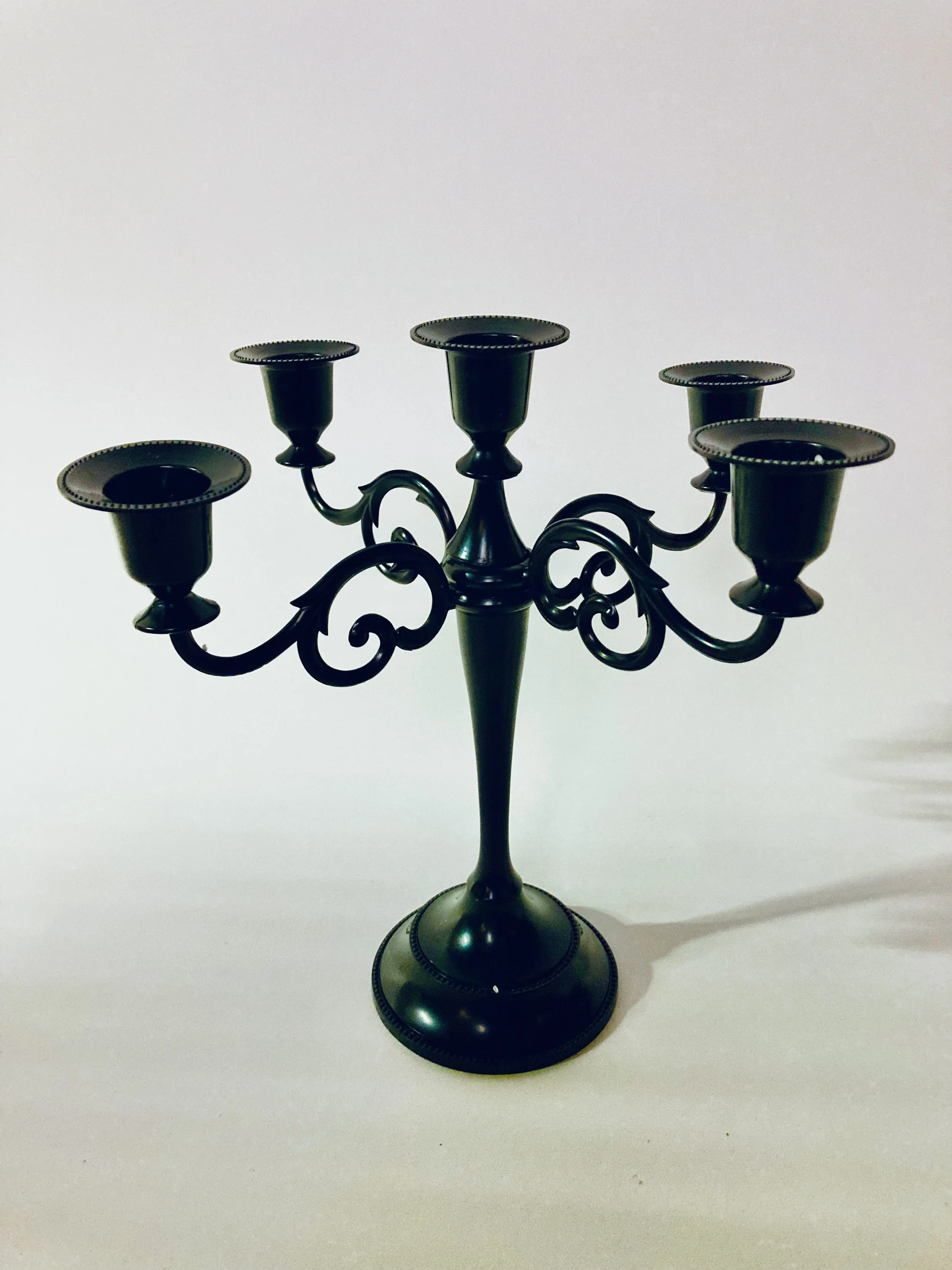 Black 5 arm candelabra 10 inch