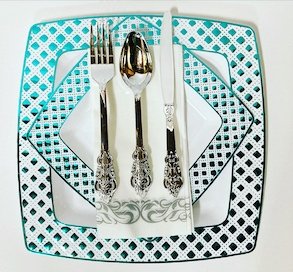 Turquoise and White Square Set