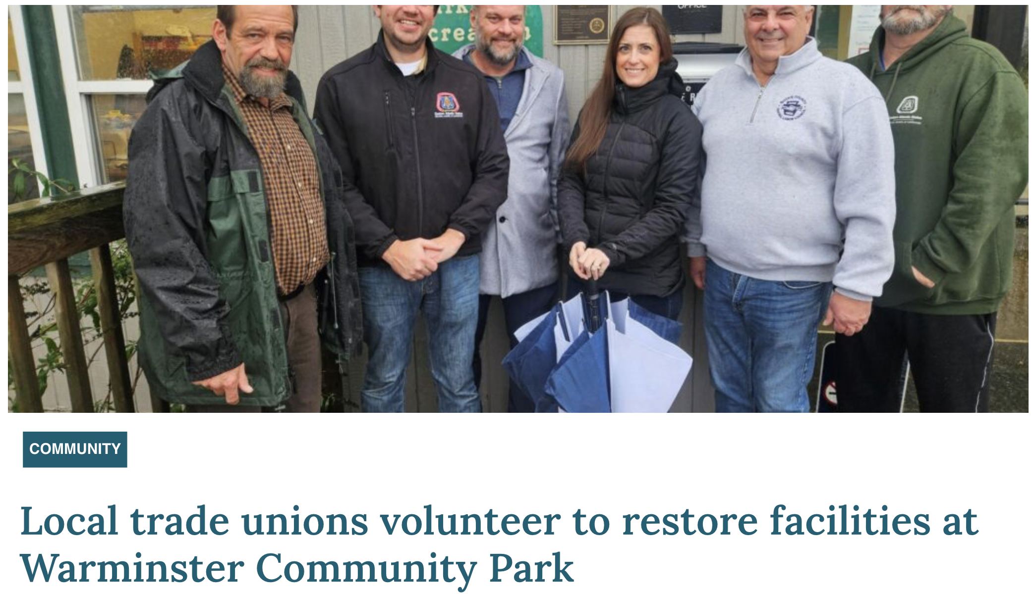 Local Trade Unions Volunteer to Restore Facilities at Warminster Community Park