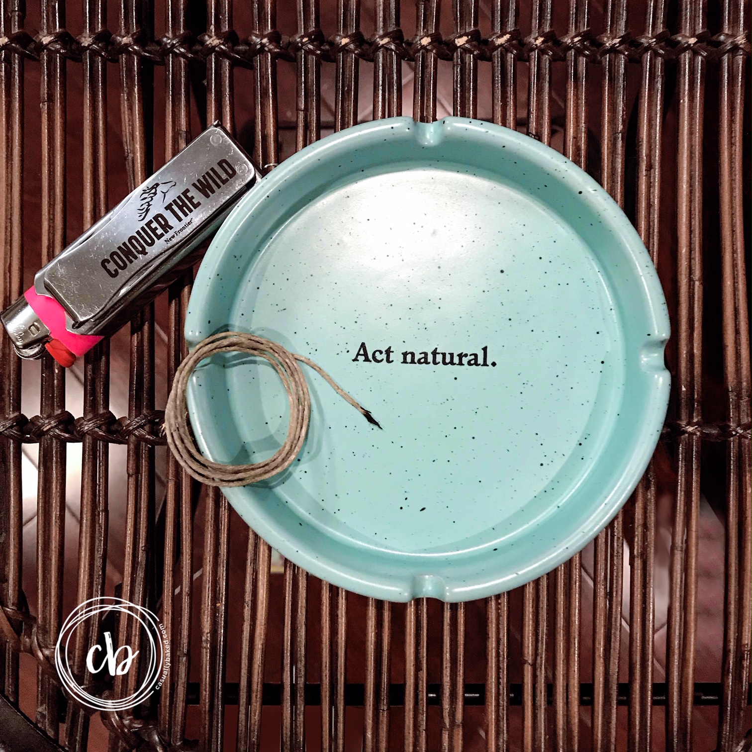 Clean and simple. Clever ash tray, hemp wick, and a lighter with a tooled sleeve at Casually Baked HQ