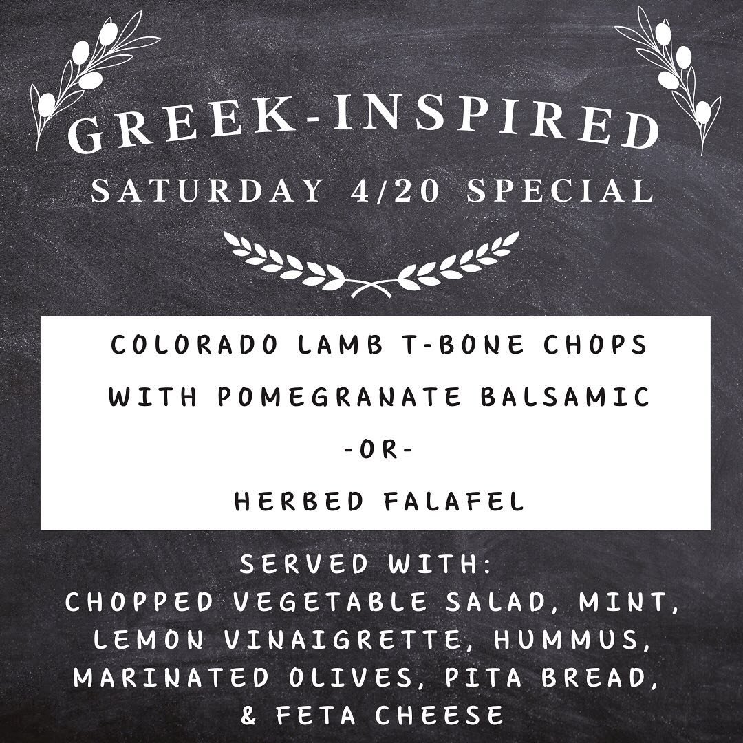Last night! Come out and experience our Colorado lamb t-bone chops and/our house falafel. #greeknight #coloradolamb #eatcolorado #eatfresh #eatlocal #treelinekitchenleadville #leadville #leadvillecolorado
