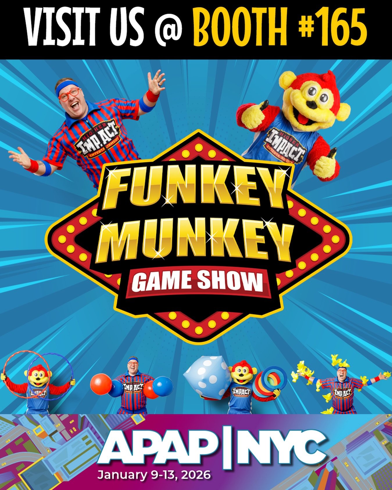 Conference marketing poster for higher impact entertainment with photos of Jerome and funkey munkey / Photo by Erin Valkner Photography of New Braunfels, Texas. See more at www.erinvalknerphotography.com/blog