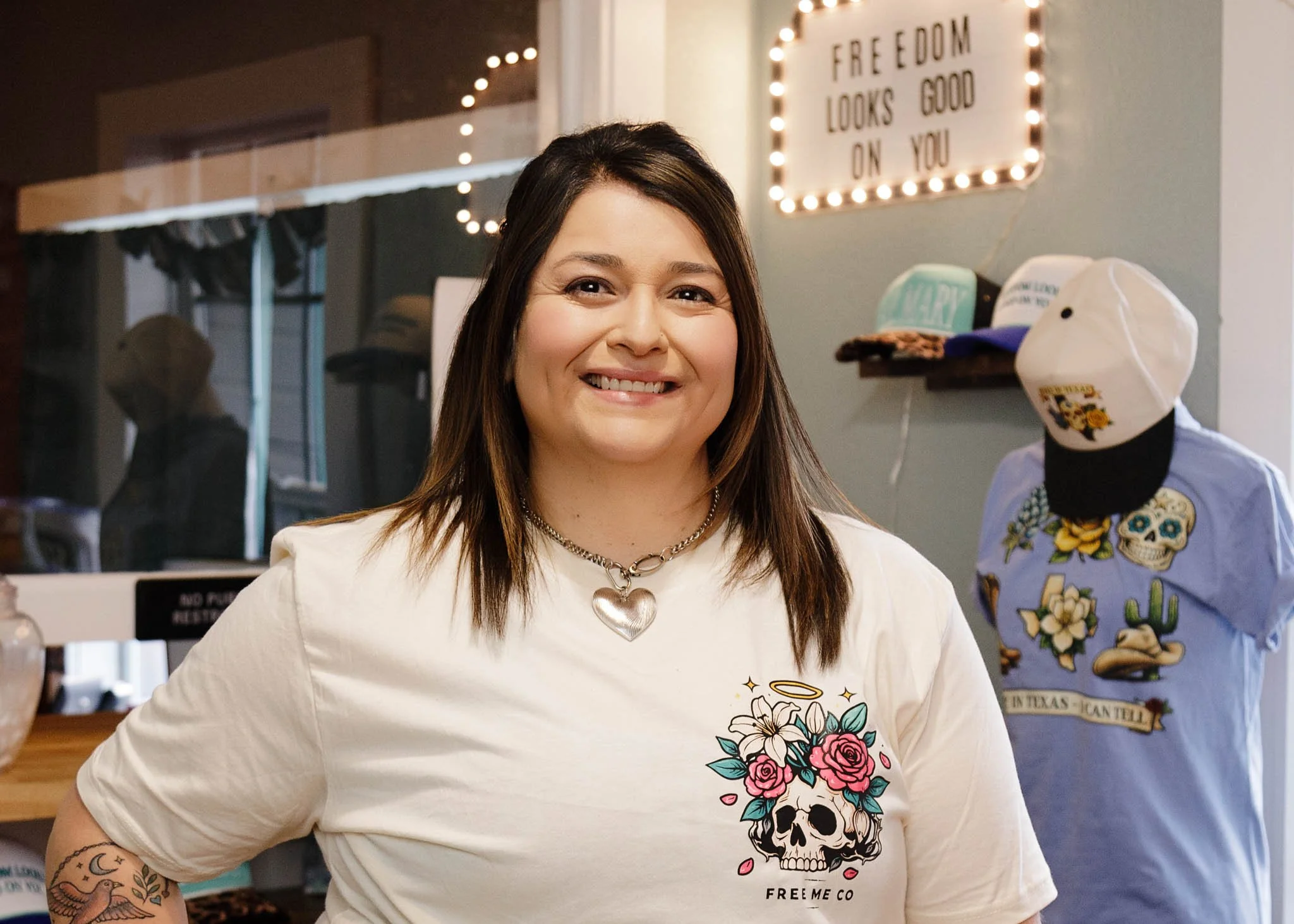 editorial lifestyle headshot of Free Me Bail Bonds owner, Nicole Guerra in the lobby of the business / Photo by Erin Valkner Photography of New Braunfels, Texas. See more at www.erinvalknerphotography.com/blog
