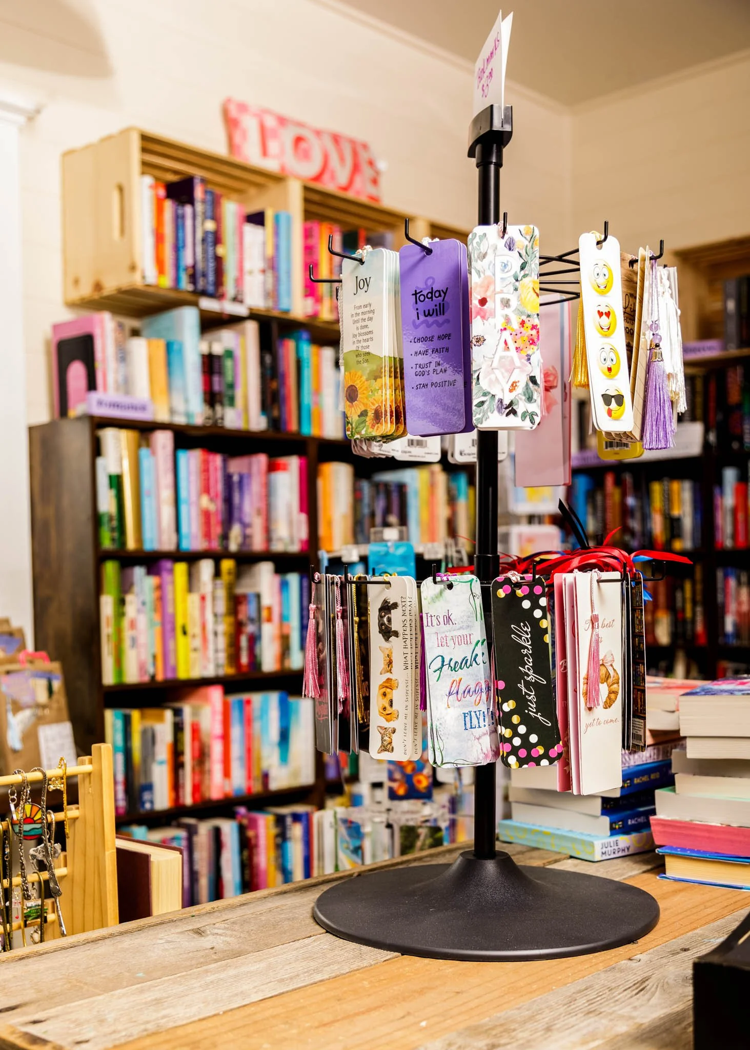 Interior photo of display table at The Book Haus in New Braunfels Texas / Photo by Erin Valkner Photography of New Braunfels, Texas. See more at www.erinvalknerphotography.com/blog