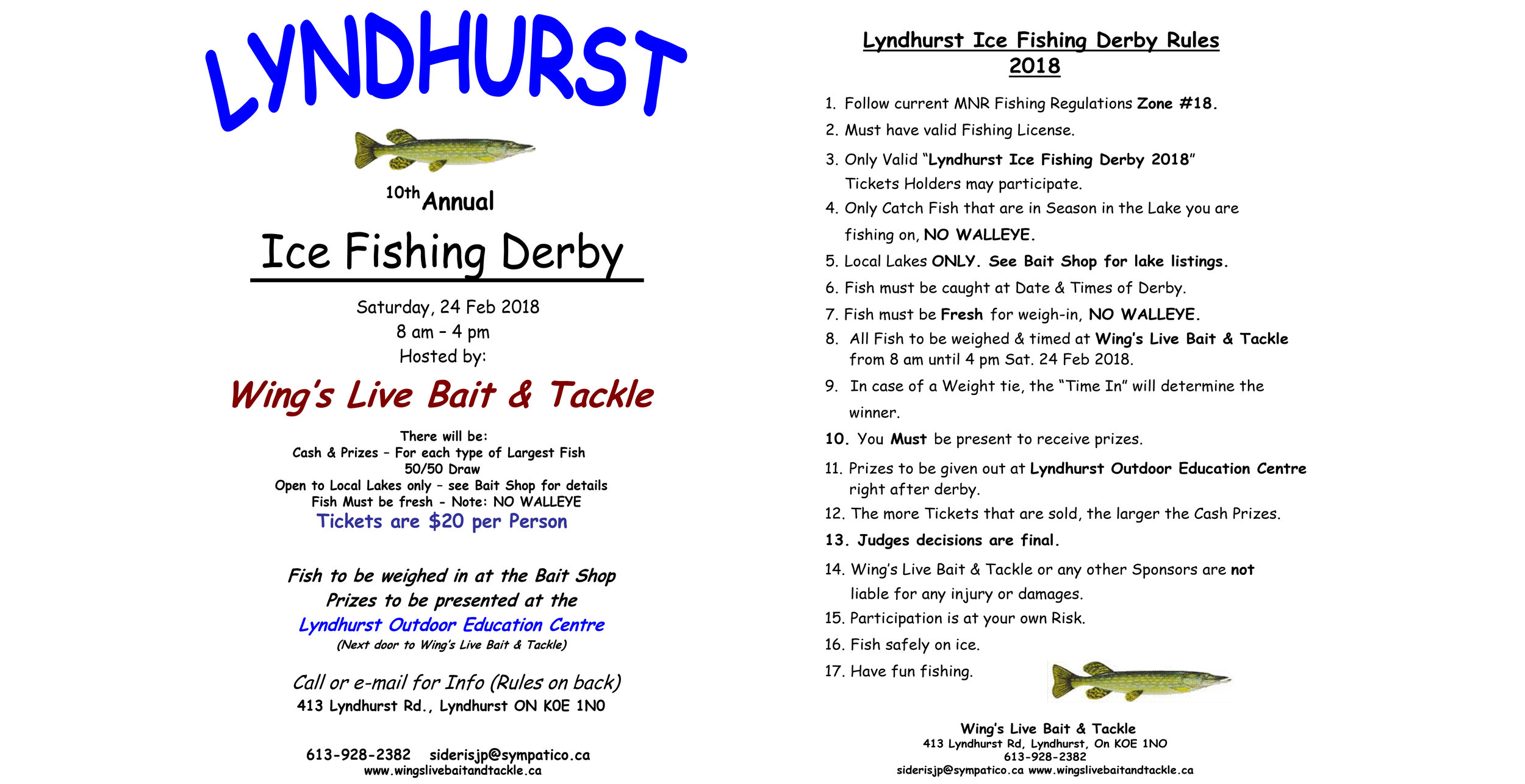Fishing Derby Information — Wing's Live Bait & Tackle Ltd
