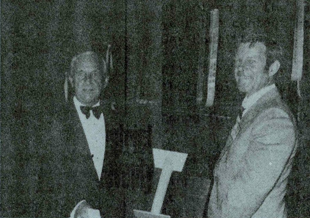 Peter Anicich is shown here receiving the Bank of New South Wales Trophy for his speech commenting on our penal system.
