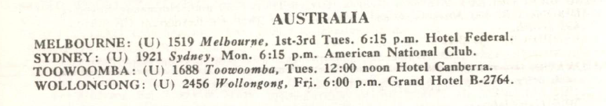 Australian clubs listed with Toastmasters - January 1959