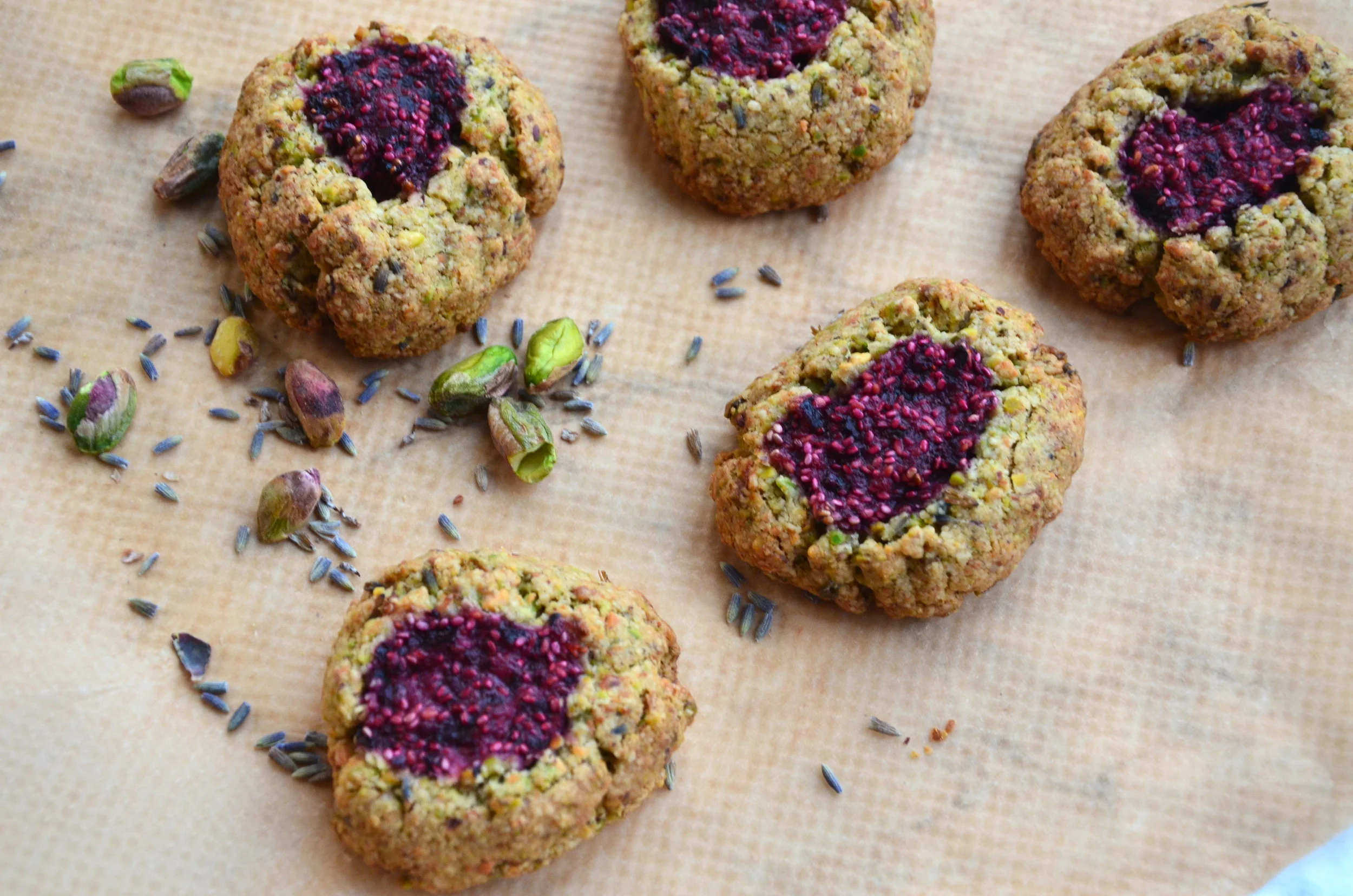 lavender & pistachio jam cookies