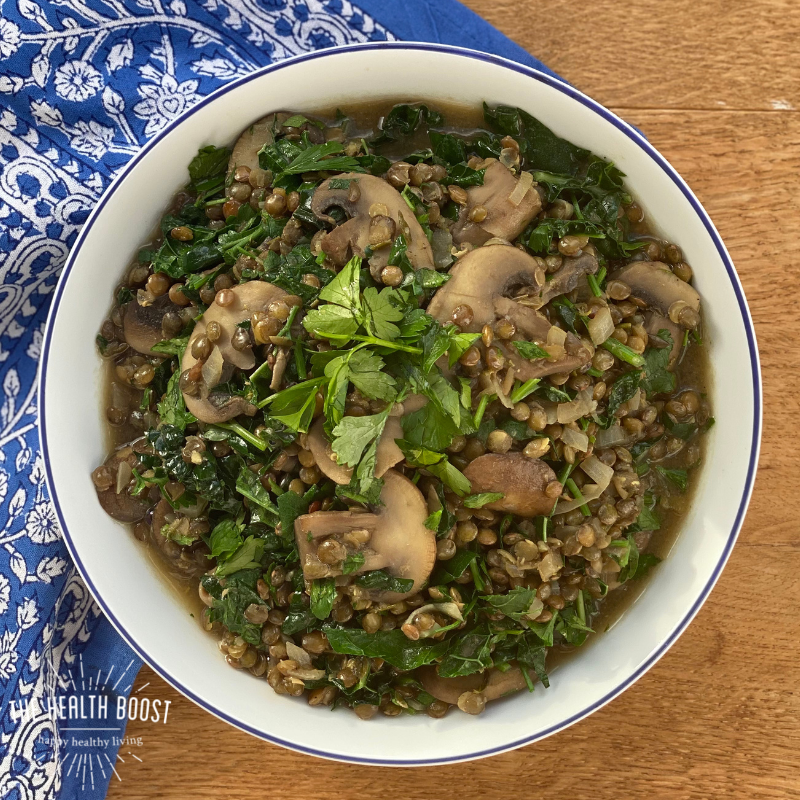 Lentil, mushroom and kale stew