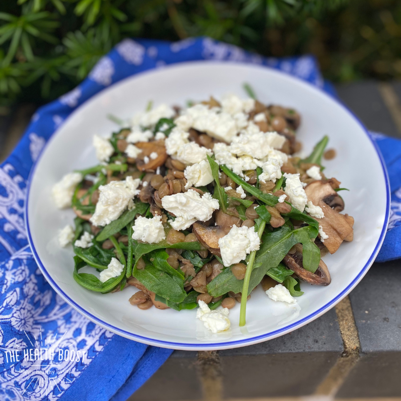 Warm mushroom and lentil salad